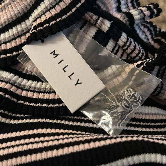 Milly Micro Stripe Mini Mermaid Ribbed Stretch Knit Midi Dress Bodycon NWT Small - Picture 10 of 13